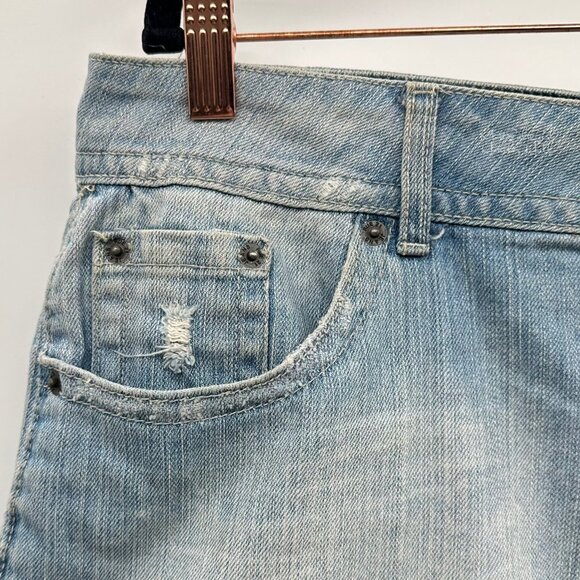 Rue21 Distressed Light Blue Denim Mini Skirt Size 13/14 - Picture 5 of 6